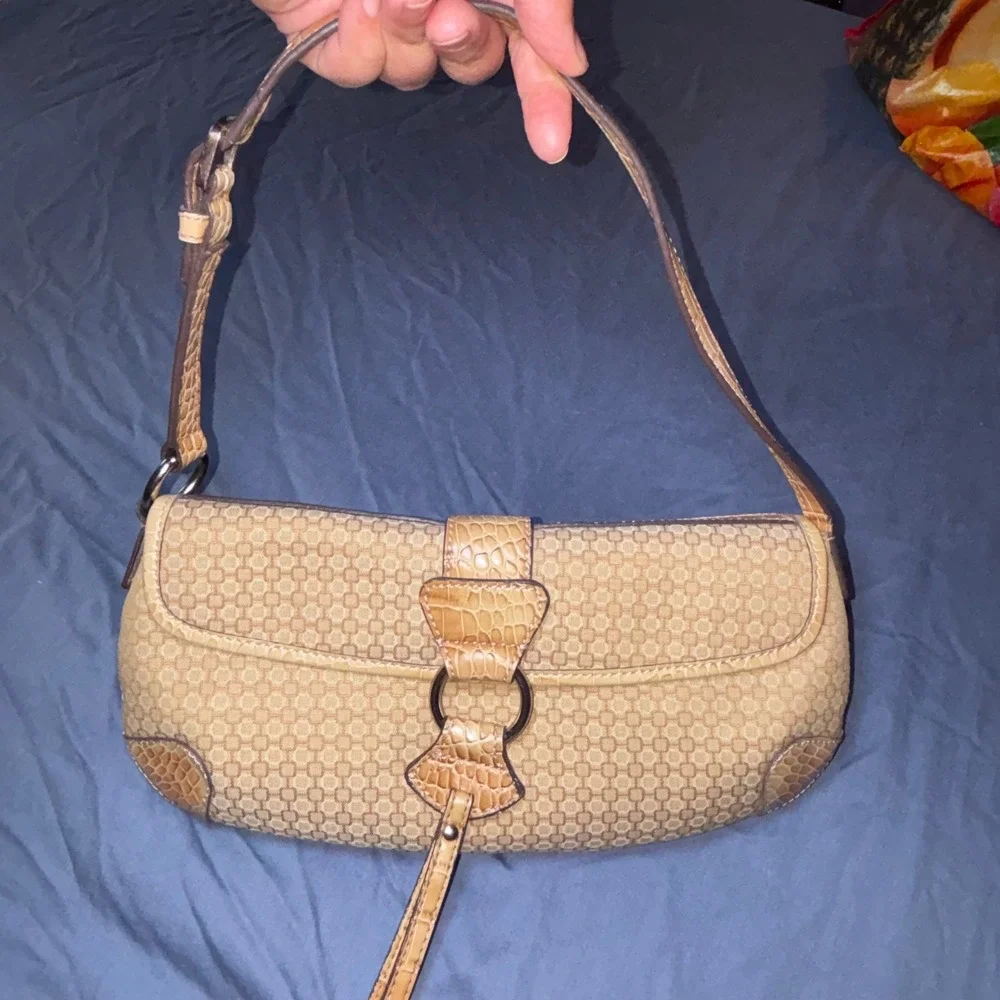 Vintage Y2K Nine West Baguette Shoulder Bag Tan Geo Canvas With Matching Wallet - Picture 7 of 8